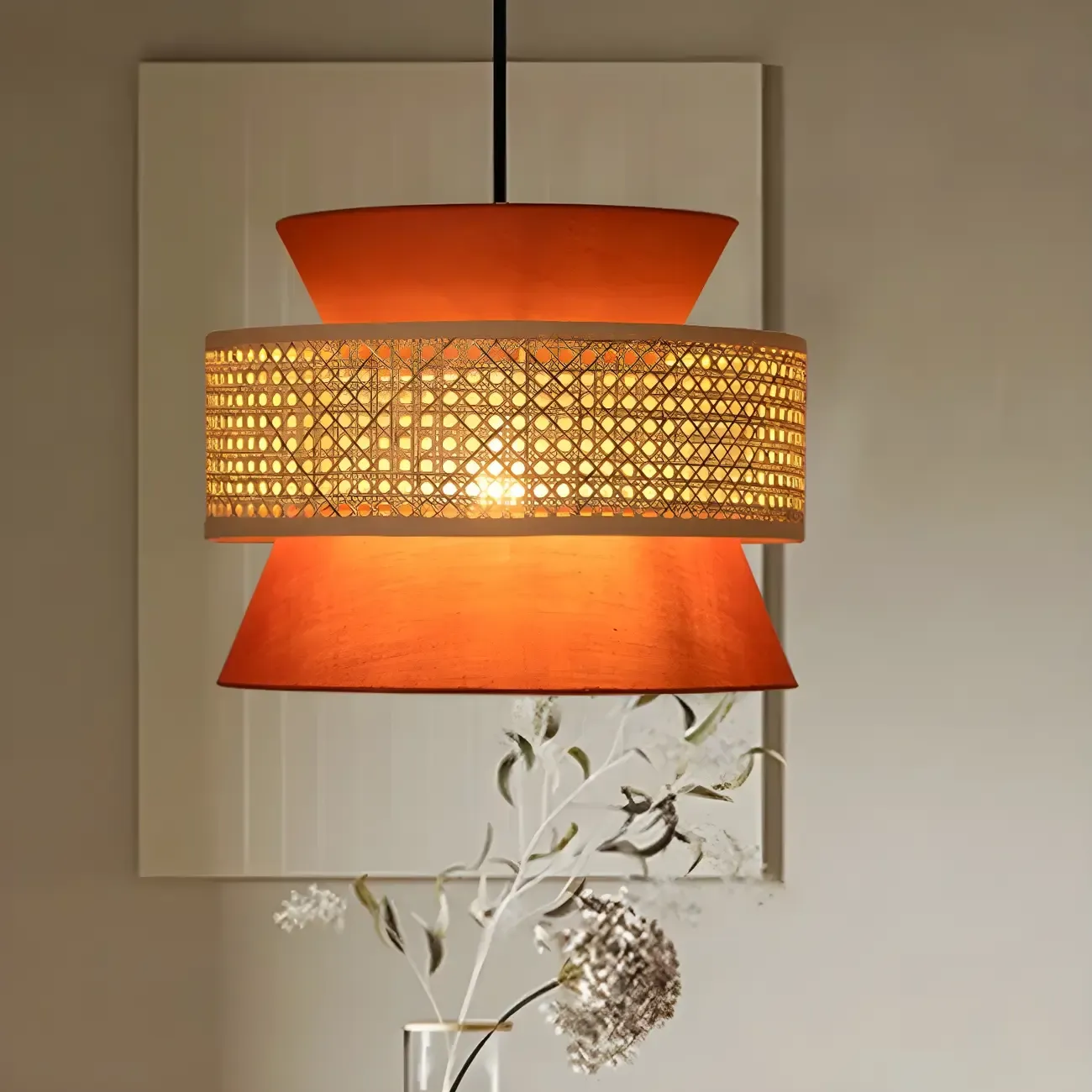 Boho Woven Modern Drum Cylinder Chandelier Adjustable Height