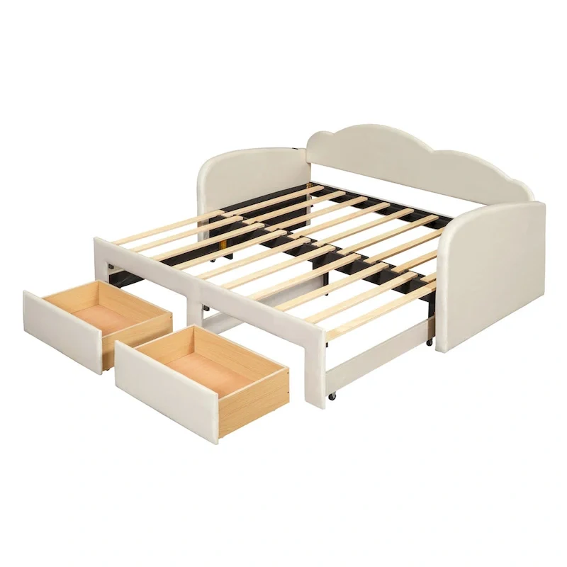Twin Cloud Velvet Daybed with Trundle, Drawers, and USB