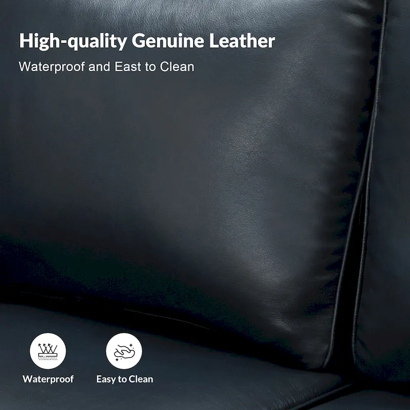 Balvino 81 Wide Transitional Genuine Leather Rolled Arm Sofa with Nailhead Trim and Removable Cushions