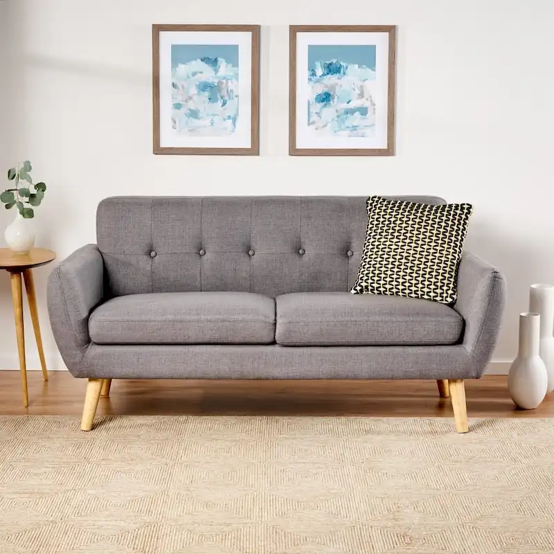 Dark Gray/Blue/Burnt Orange Mid-Century Tufted Fabric Loveseat, 2-Person