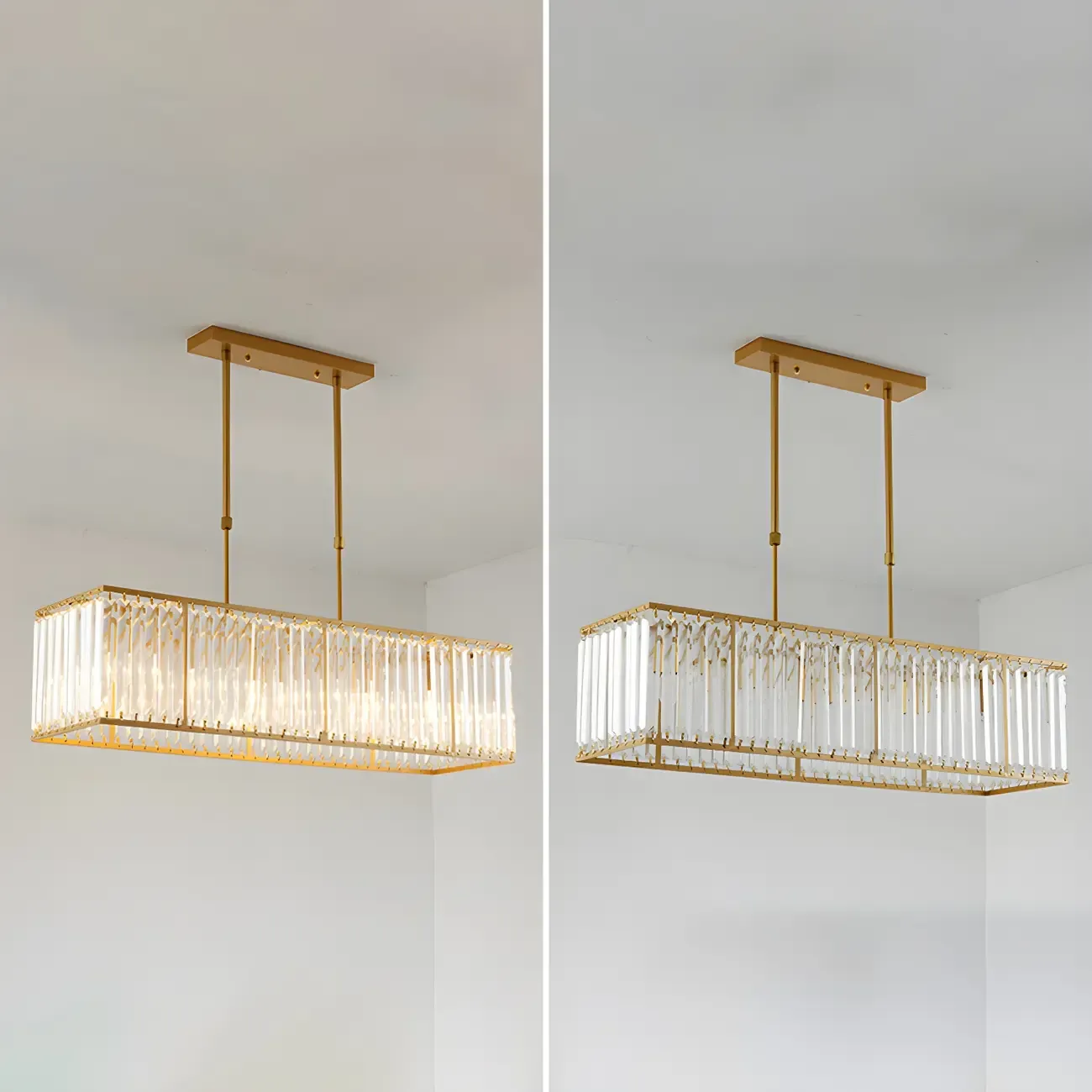 Luxury Crystal Gold Rectangle Island Pendant Light