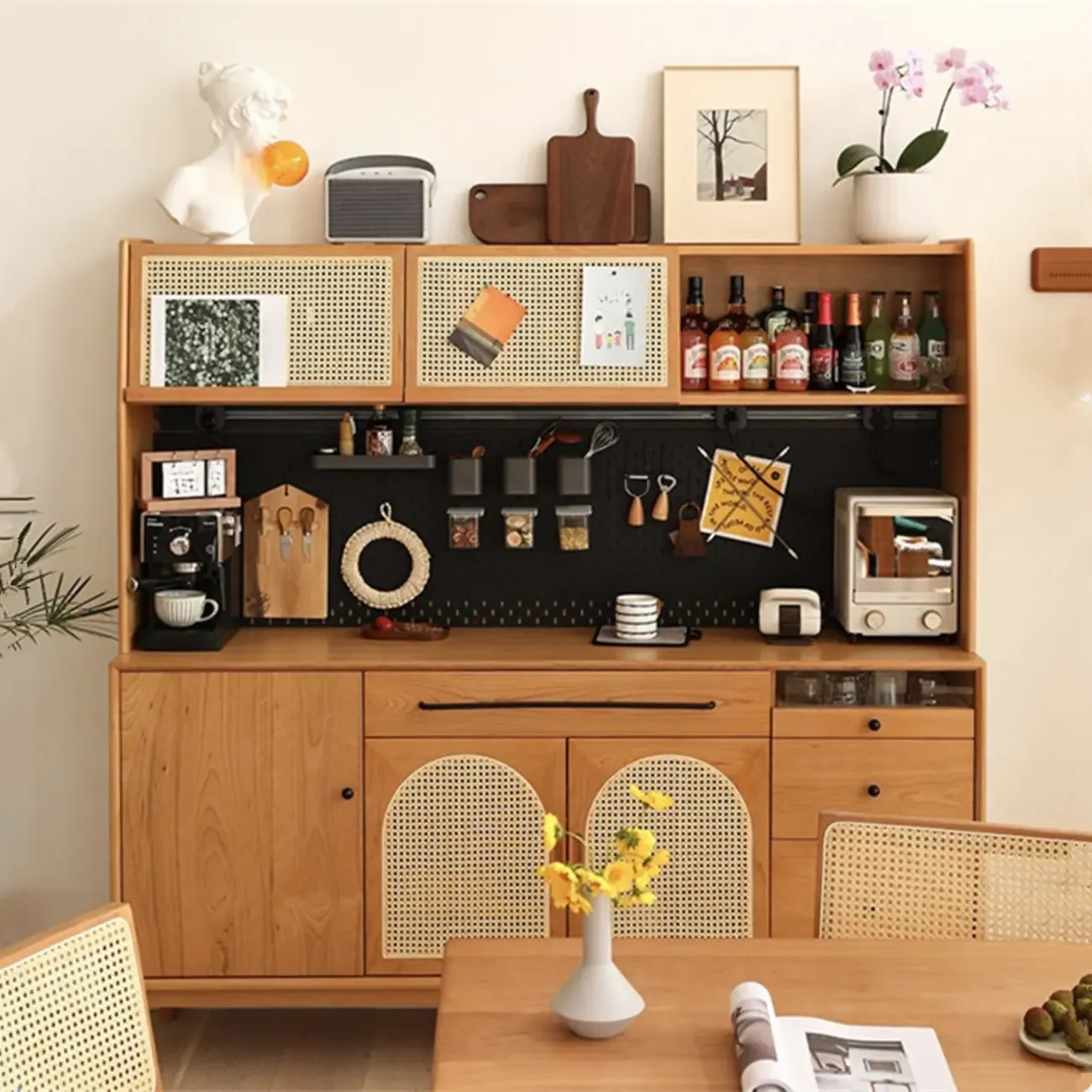 Modern Pine Cherry Wood Narrow Kitchen Sideboard