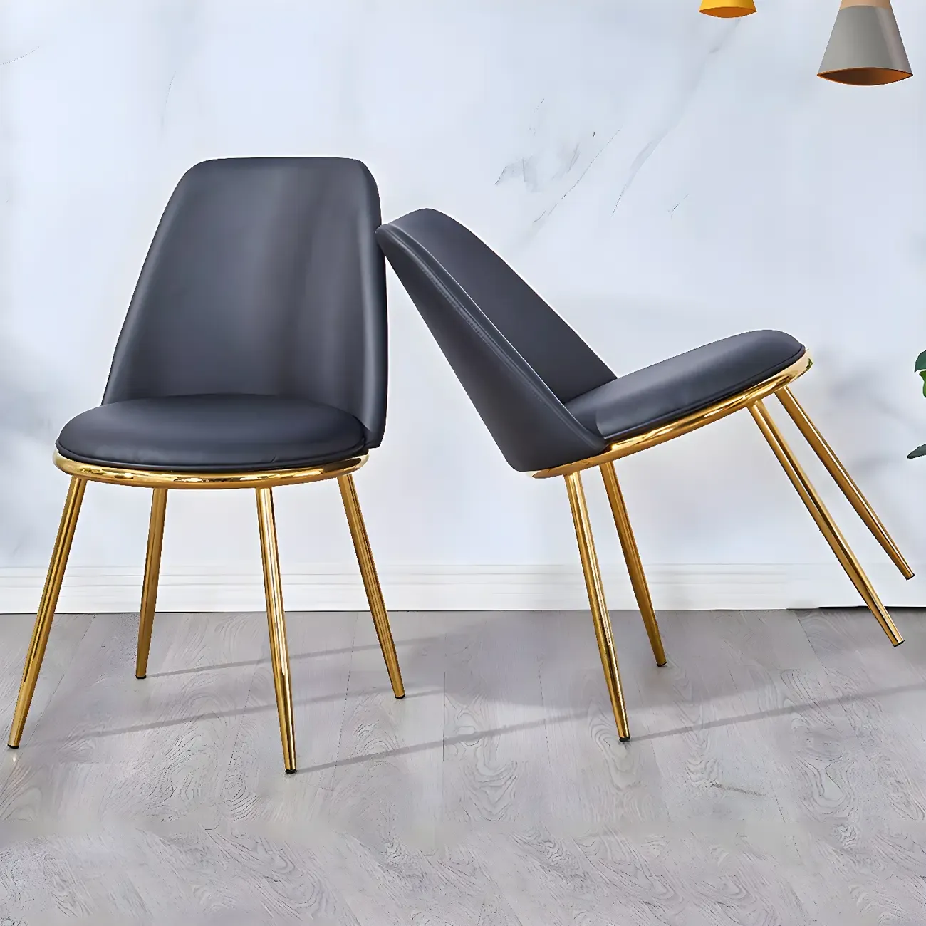 Glam Scandinavian Leather Armless Dining Chairs Metal Frame