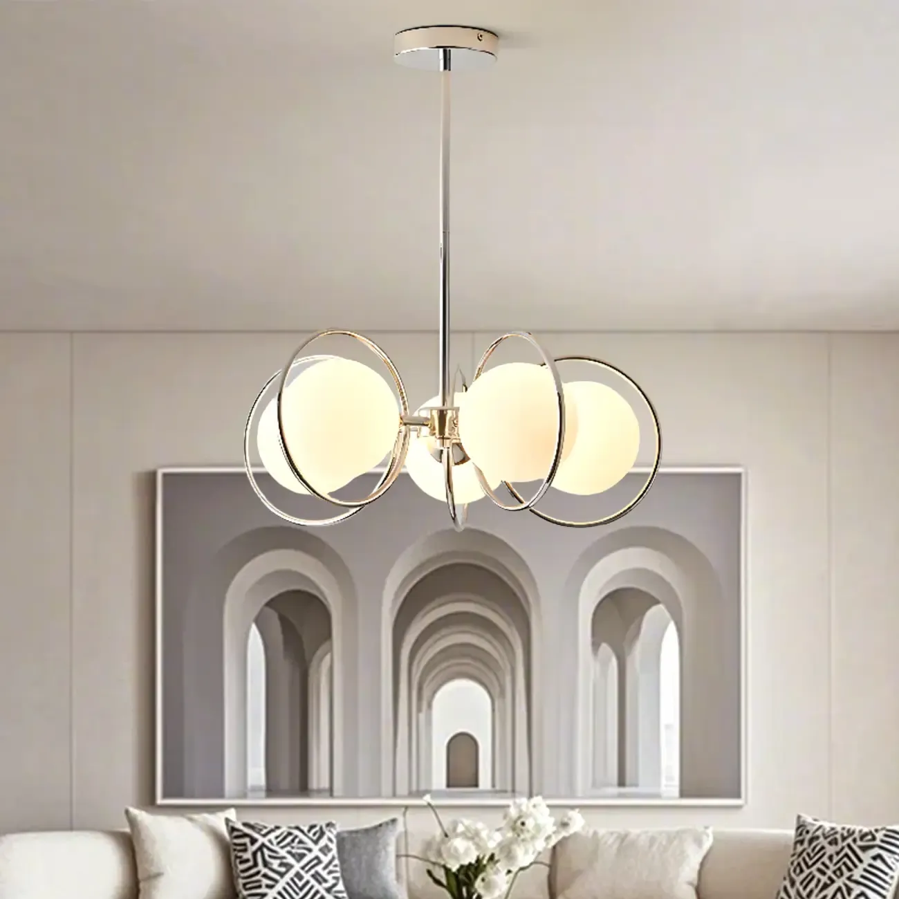Modern LED Globe Chandelier with Circular Glass Design
