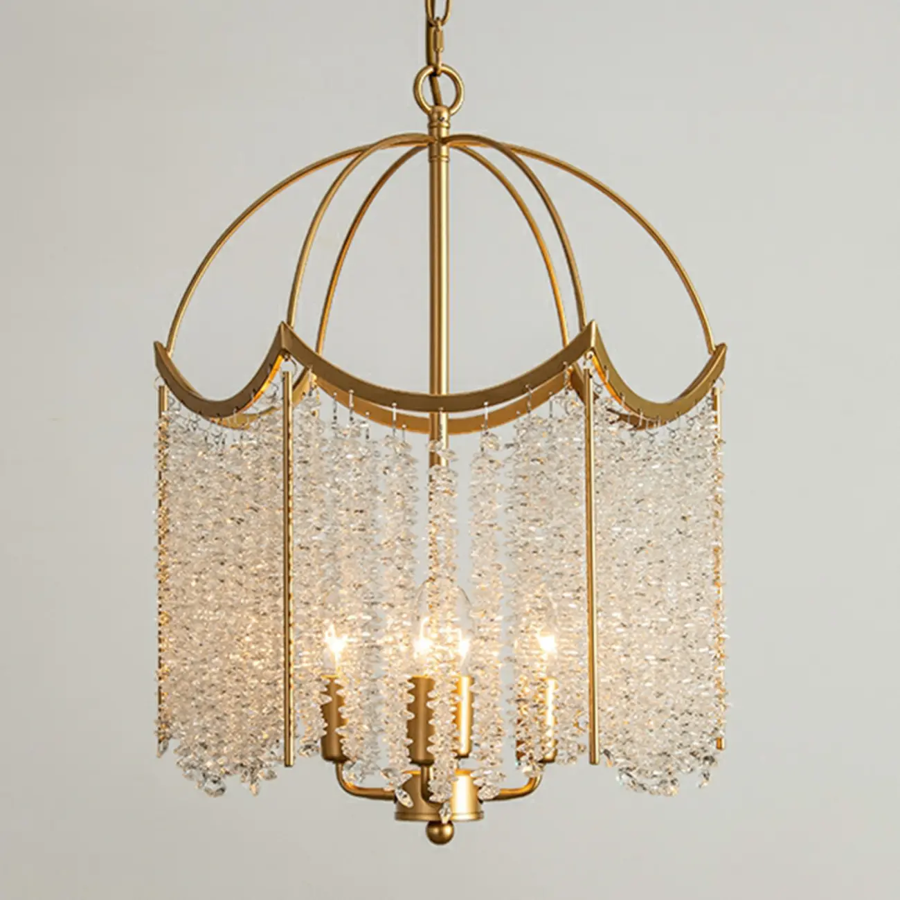 Chic Gold Caged Crystal Tassel Chandelier