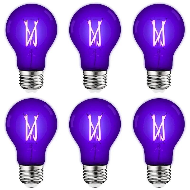 Luxrite A19 Edison UV LED Black Light Bulb, 6W Filament Blacklight Bulb, UVA 397-407nm, Enclosed Fixture Rated, E26...