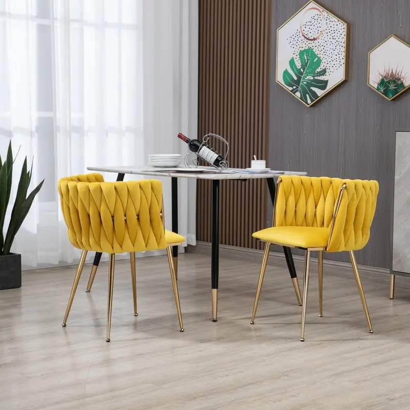 SEYNAR Modern Glam Velvet Dining Side Chair Set of 2 with Gold Metal Frame