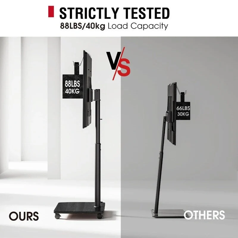 Black / Brown / White Rolling TV Stand with Height Adjustment & Swivel – Single