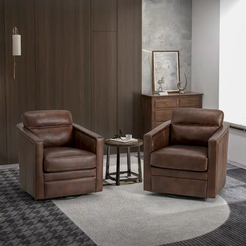 28.74 Wide Genuine Leather Swivel Chair Set of 2