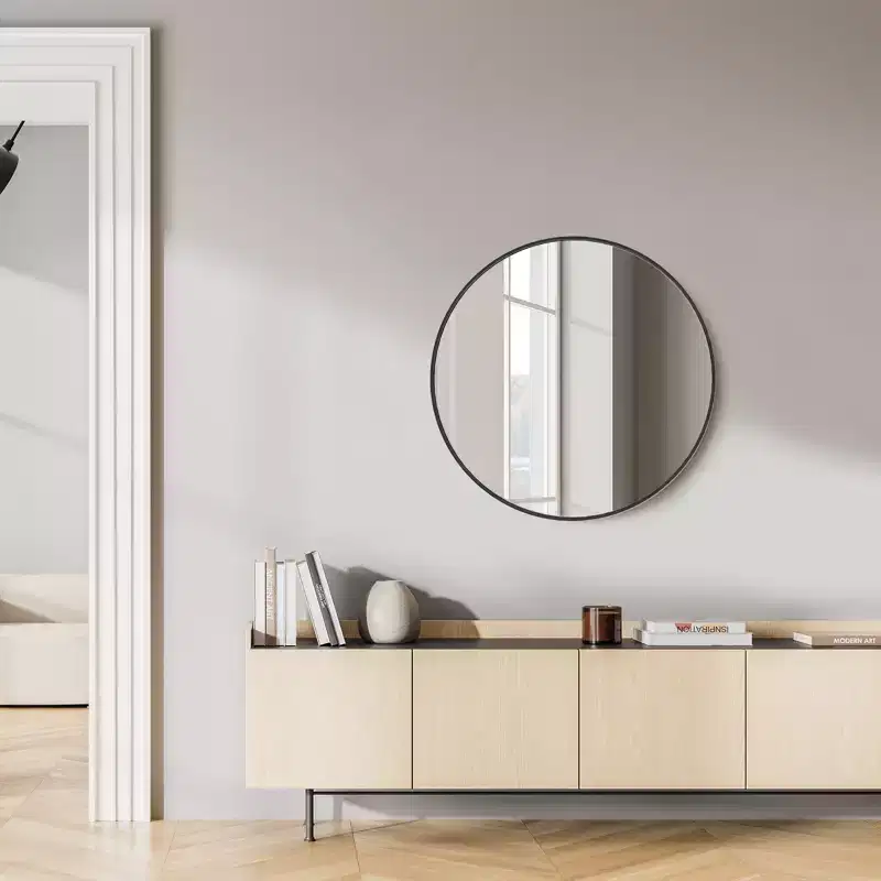 24 Inch Round Vanity Mirror, Aluminum Framed Bathroom Wall Mirror for Bedroom, Black