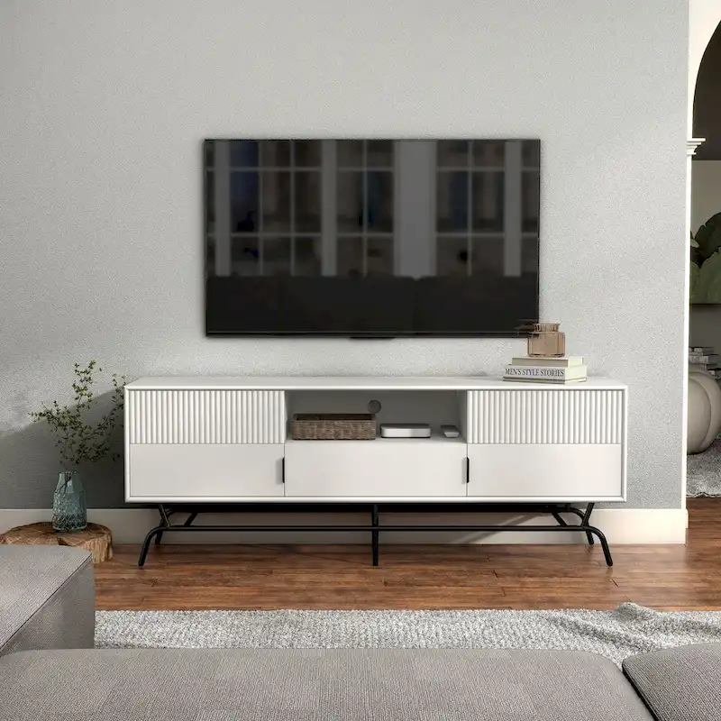 DH BASIC Modern 60-inch 3-Drawer Media Cabinet TV Stand with Cable Hole by Denhour