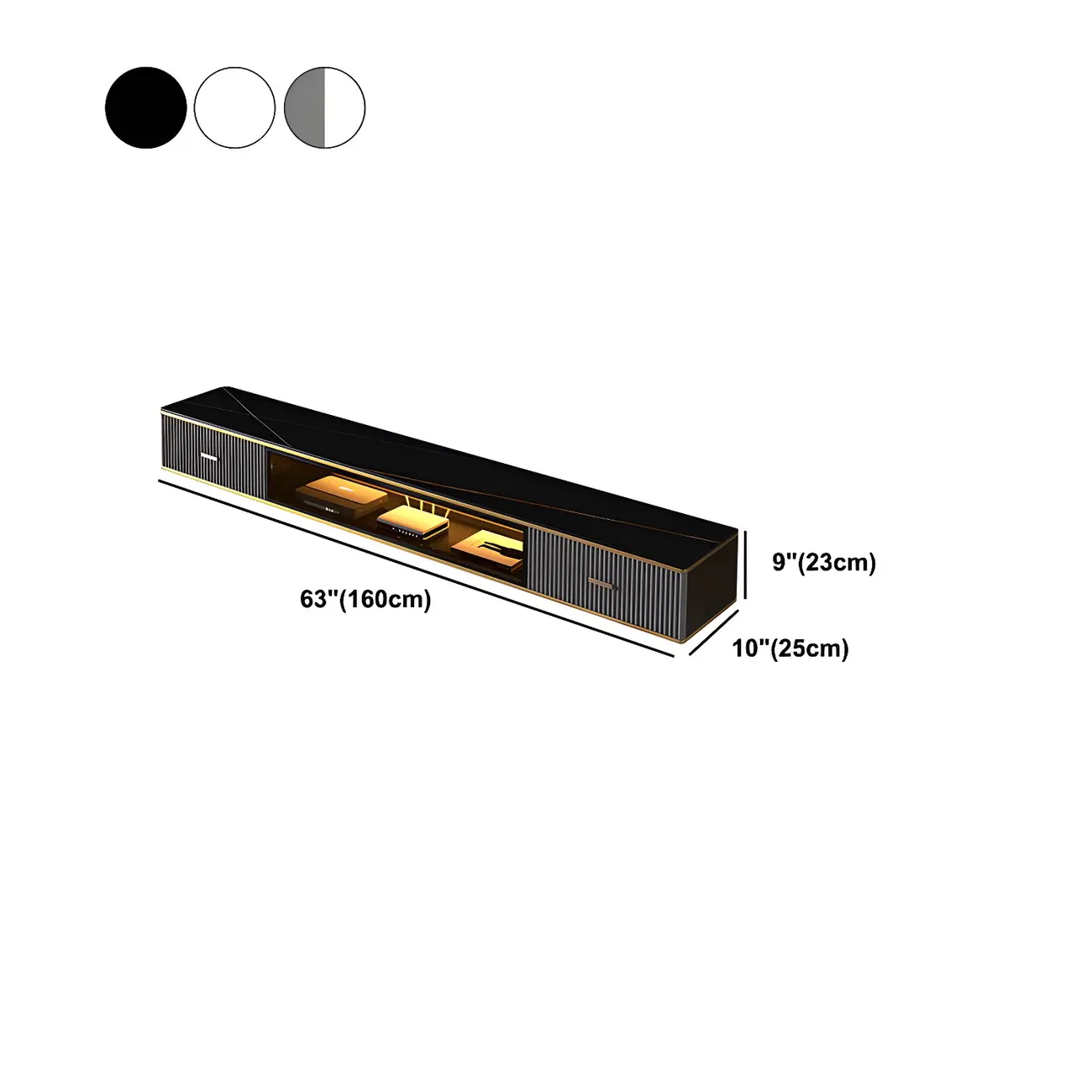 Long Stone 2 Drawers Floating Mount TV Stand Black