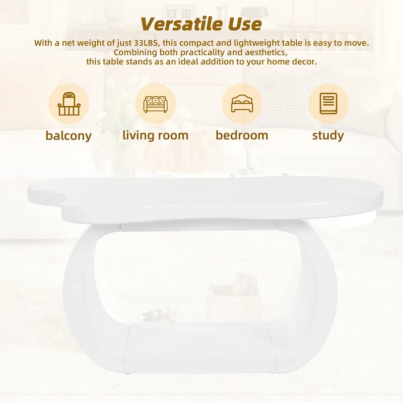 Modern Cloud Coffee Table with 1.5 Thick Tabletop,Cream Style Irregular End Table with Curved Legs,Unique Design Accent Table