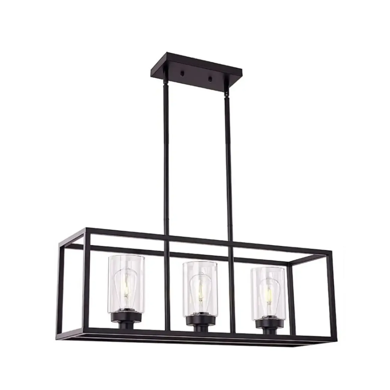 Industrial Black Metal Glass Cylinder Kitchen Island Pendant Light