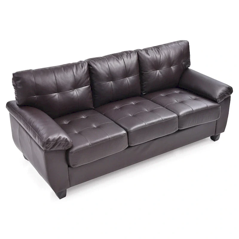 Brown Faux Leather Tufted Sofa with Flared Arms
