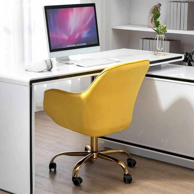 Modern Velvet 360 Degree Swivel Office Chair with Gold Base