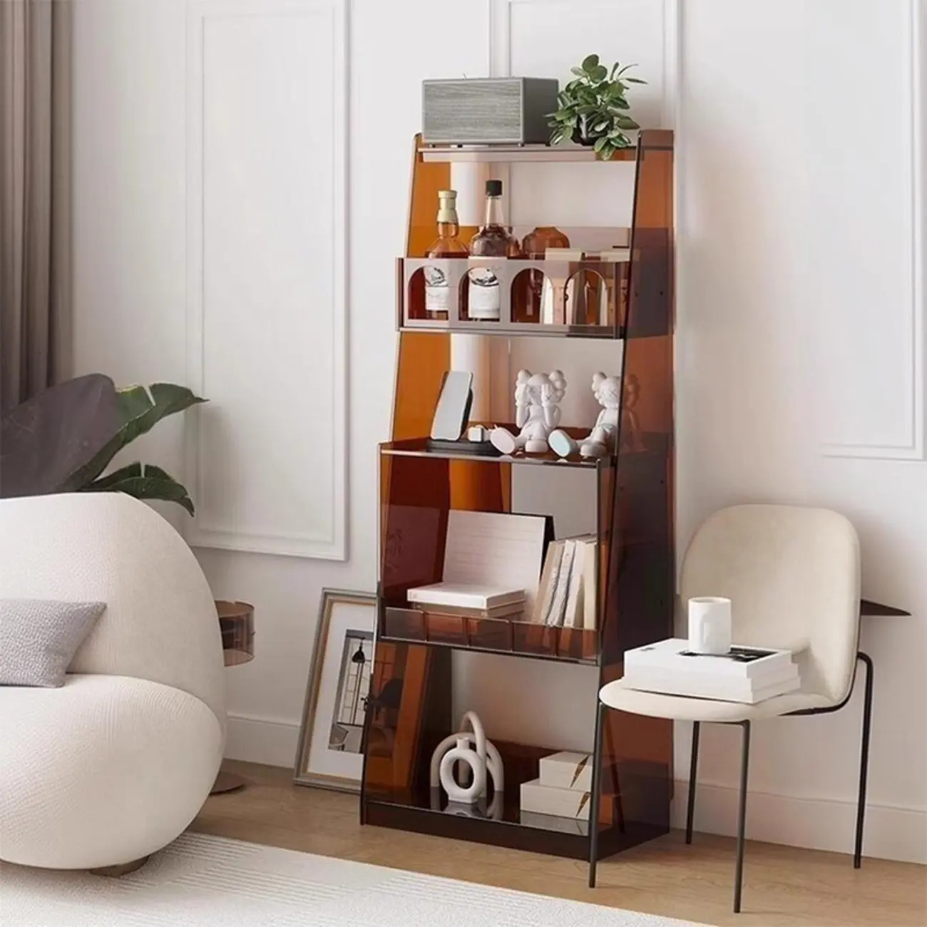 Narrow 4-Tier Black Acrylic Ladder Bookcase