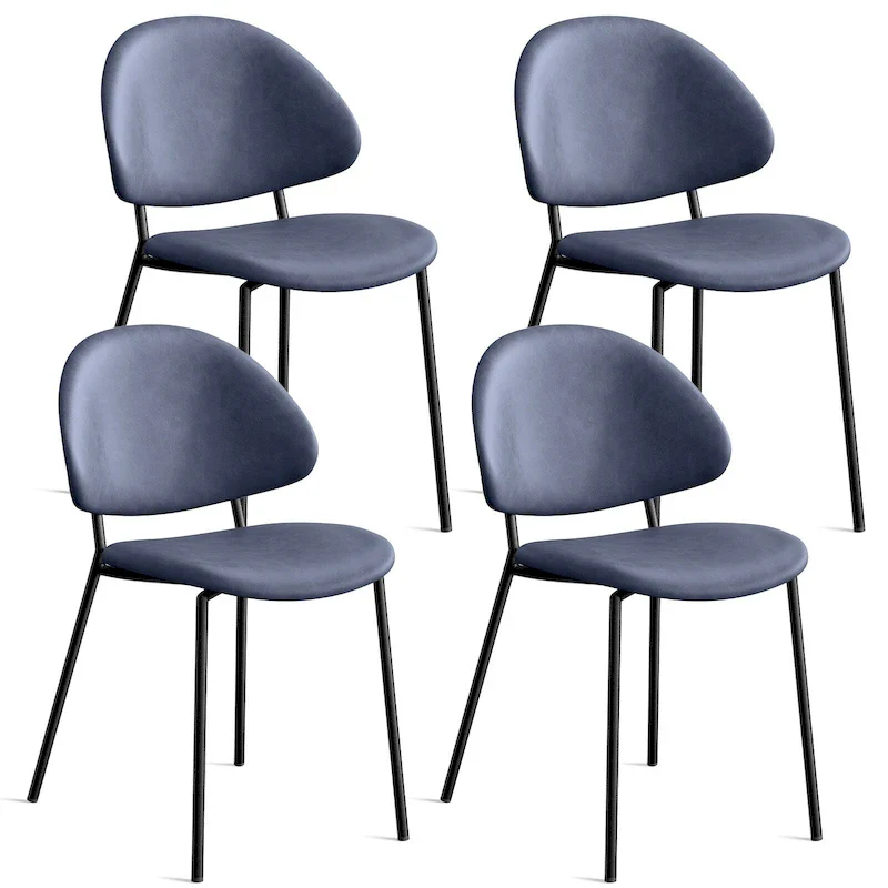 Set of 4 Upholstered PU Leather Dining Chairs Mid-Century Modern Dining Chairs with Curved Backrest for Dining Room Kitchen