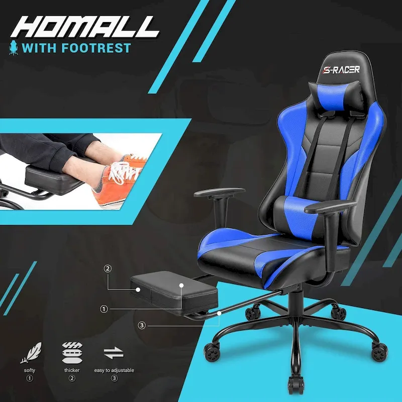 Gaming Chair with Footrest - Ergonomic Desk Chair