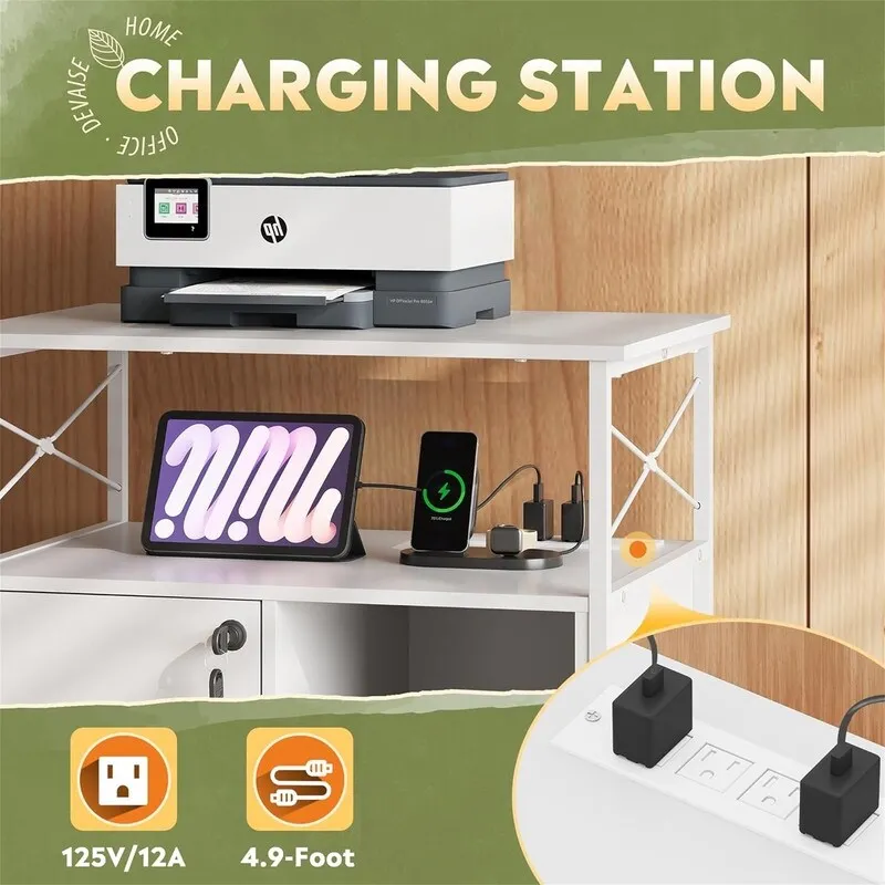 File Cabinet with Charging Station - 16.06D x 23.62W x 25.91H