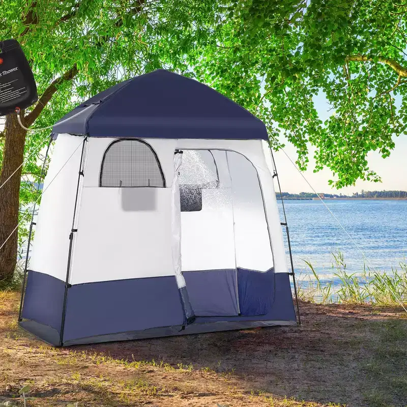 NAYSAYE Pop Up Shower Camping Tent Privacy Shelter with Two Rooms and Carry Bag for Camping Outdoor Use, Blue, 86.5*49.2*90.5