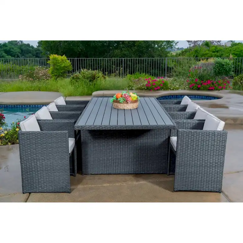 Dalia 9 Piece Dining Set Outdoor Patio Furniture Wicker Rattan Resin