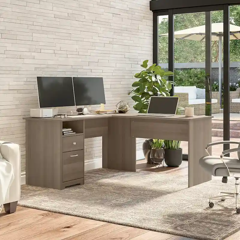 Cabot 60W L-Desk with Hutch and Drawers by Bush Furniture