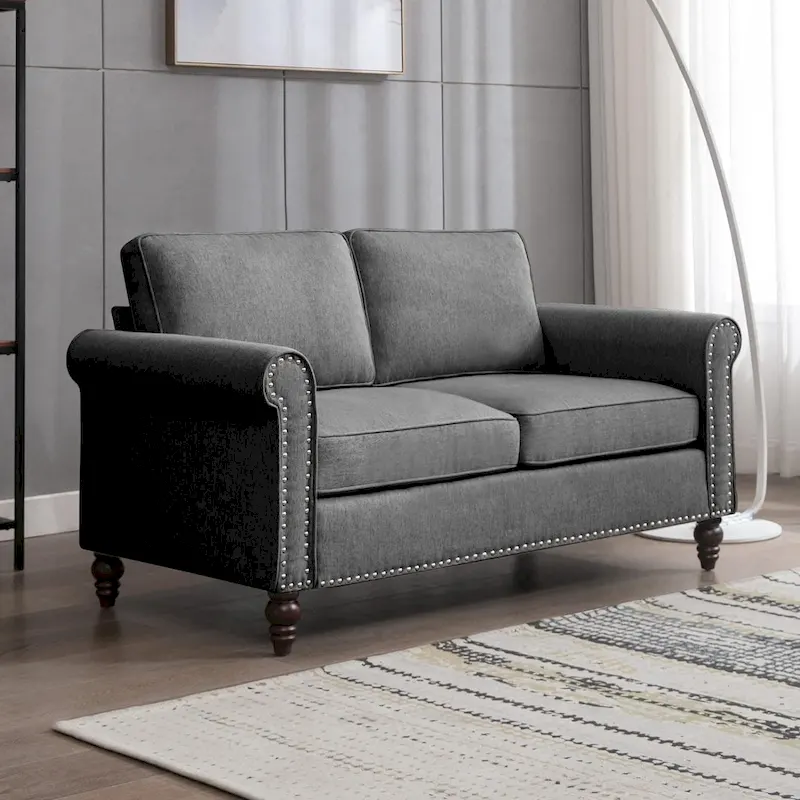 Linen Loveseat Sofa, 2-Seat, Dark Grey / Light Grey / Beige