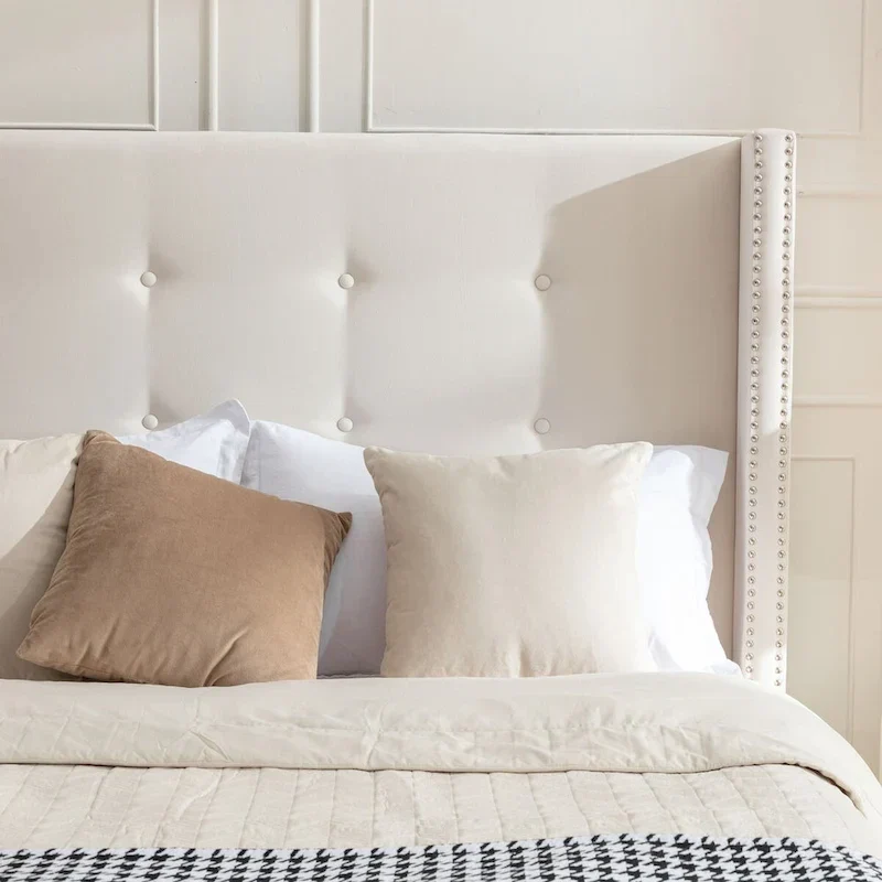 CUSchoice 54 High Headboard Upholstered Queen/King Bed (No Box Spring Needed)