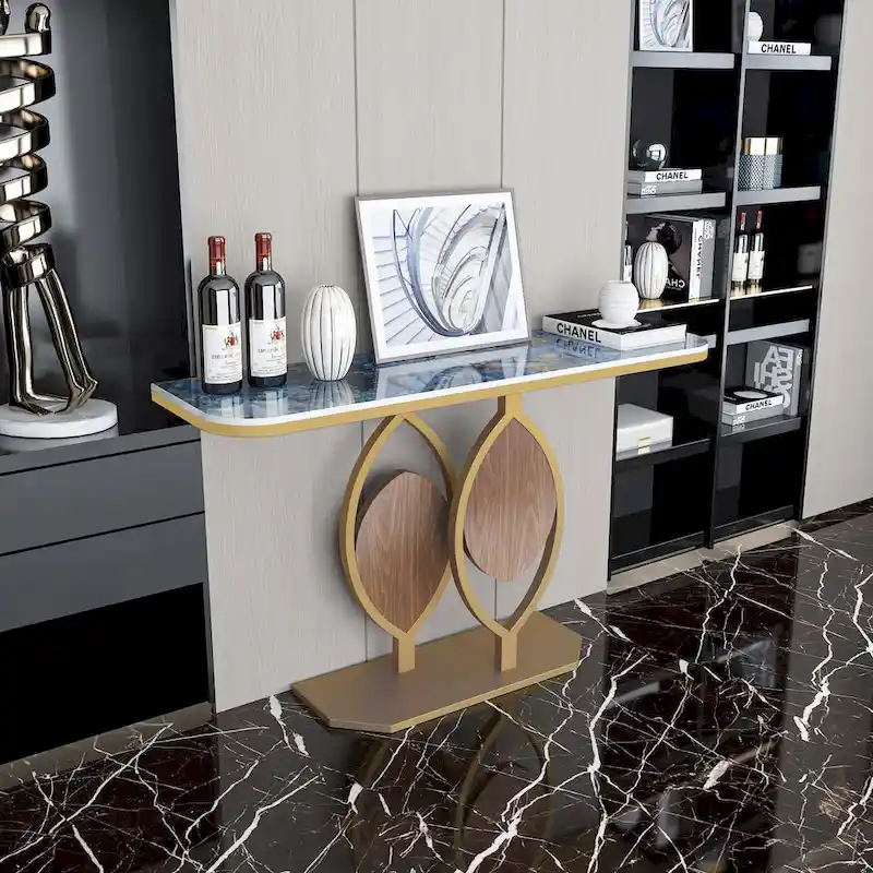 48  Modern Console Marble Table with Gold Base Entryway Living Room - 48 x12 x31