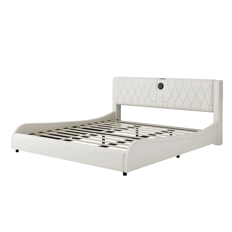 King LED Bed Frame with Bluetooth Speakers & Leather Upholstery