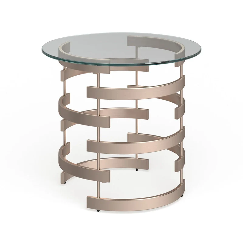Champagne Metal Round Side Table with Glass Top