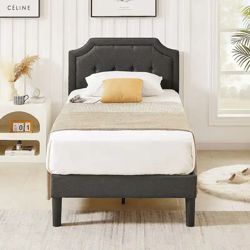 Javlergo Modern Upholstered Bed Frame with Height Adjustable Headboard, No Box Spring Needed