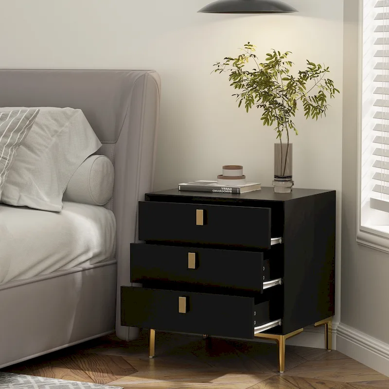 Natural Mid-Century Modern 3-Drawer Nightstand Bedside Table