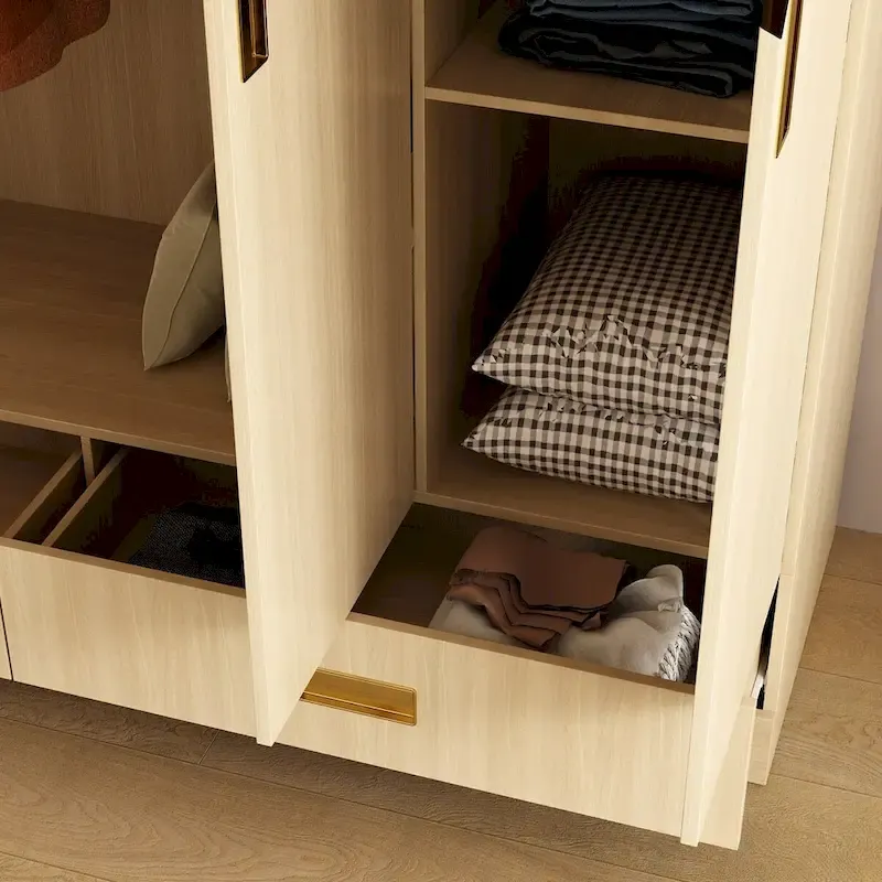 Wardrobe Closet Cabinet with Gold Handles and Optional Top Cabinet