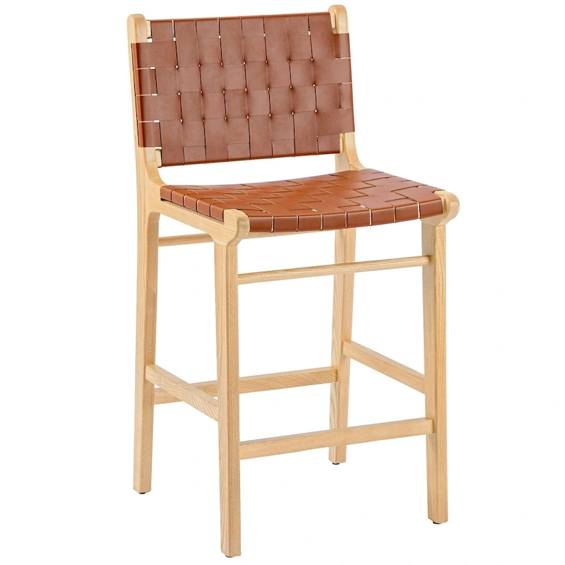 Fully Assembled Woven Leather Counter Height Bar Stools - 18.9W x 18.9D x 38.2H