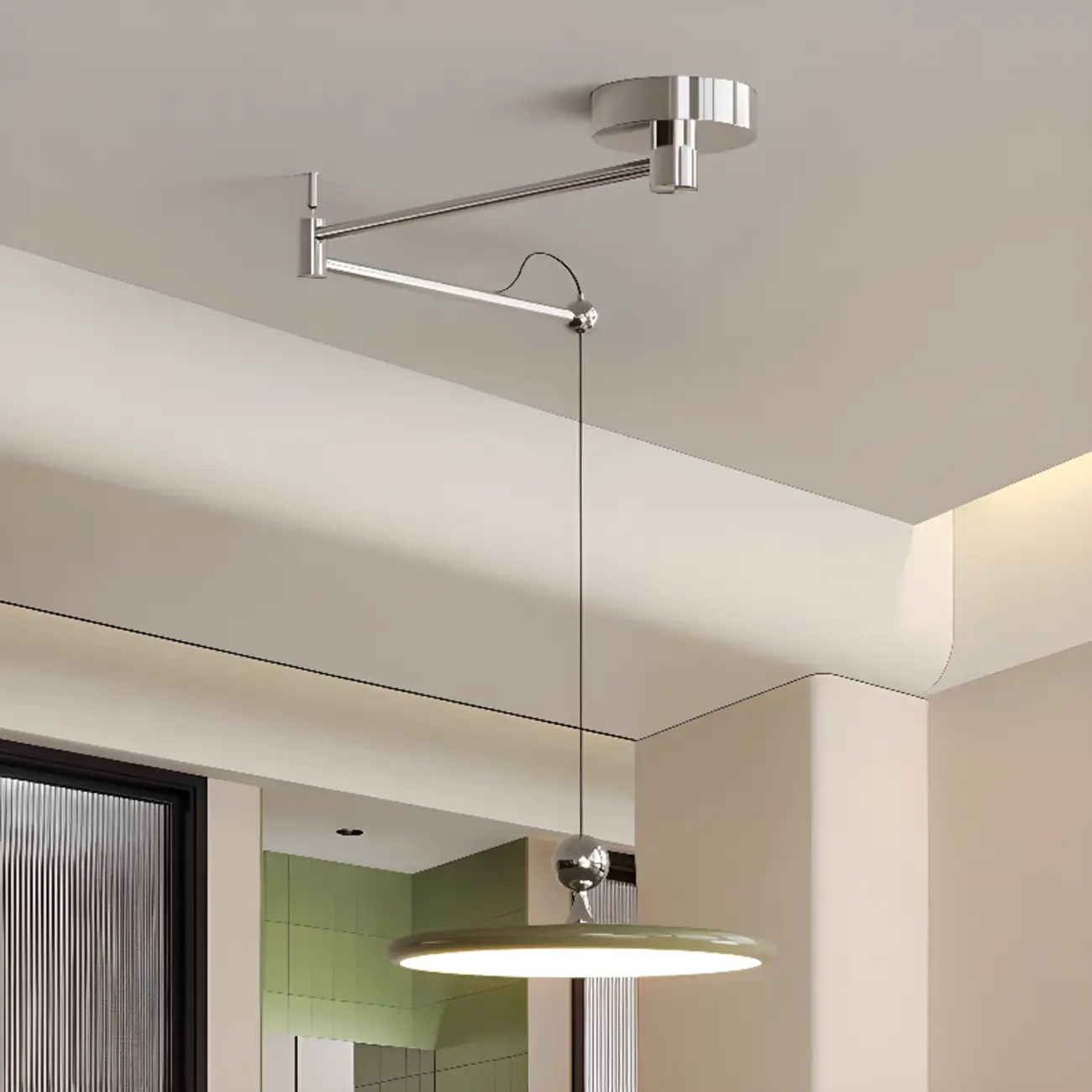 Modern Metal Red Swing Arm Pendant Light with Acrylic Shade