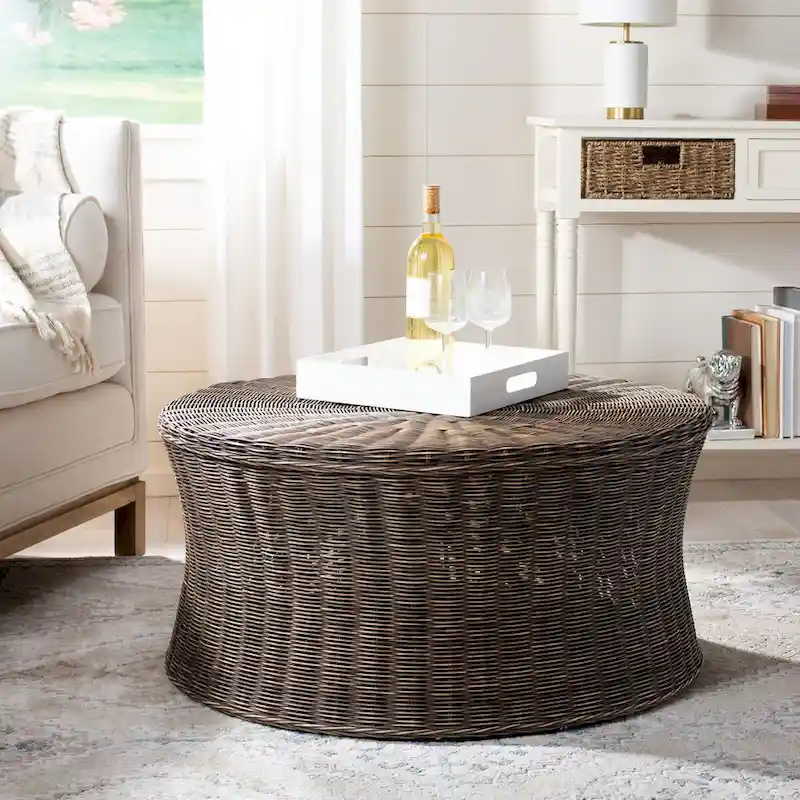Dark Brown Wicker Ottoman