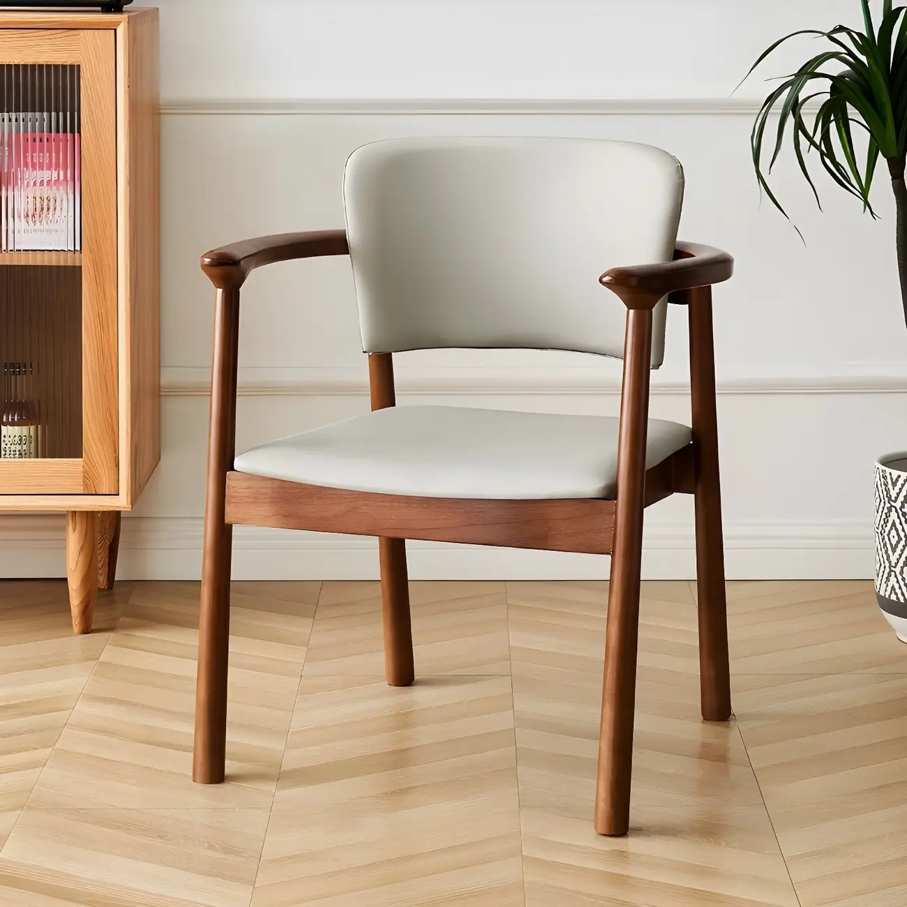 Modern Upholstered Rubberwood Arm Dining Chair Set of 2