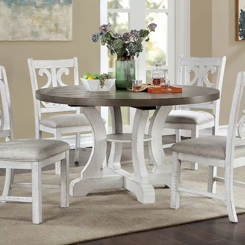 Furniture of America Sylmer Farmhouse 54-inch Wood Round Dining Table