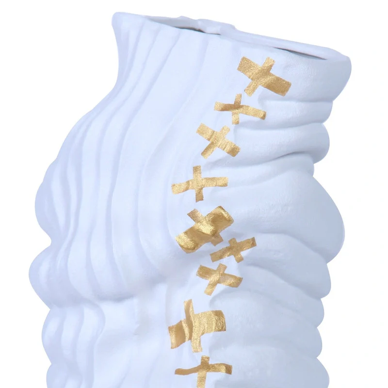 Beloved Modern and Elegant White Ceramic Vase with Gold Design