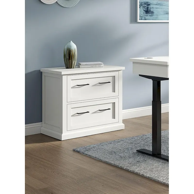 Wood Lateral File Cabinet with Storage Drawers, Fully Assembled, White