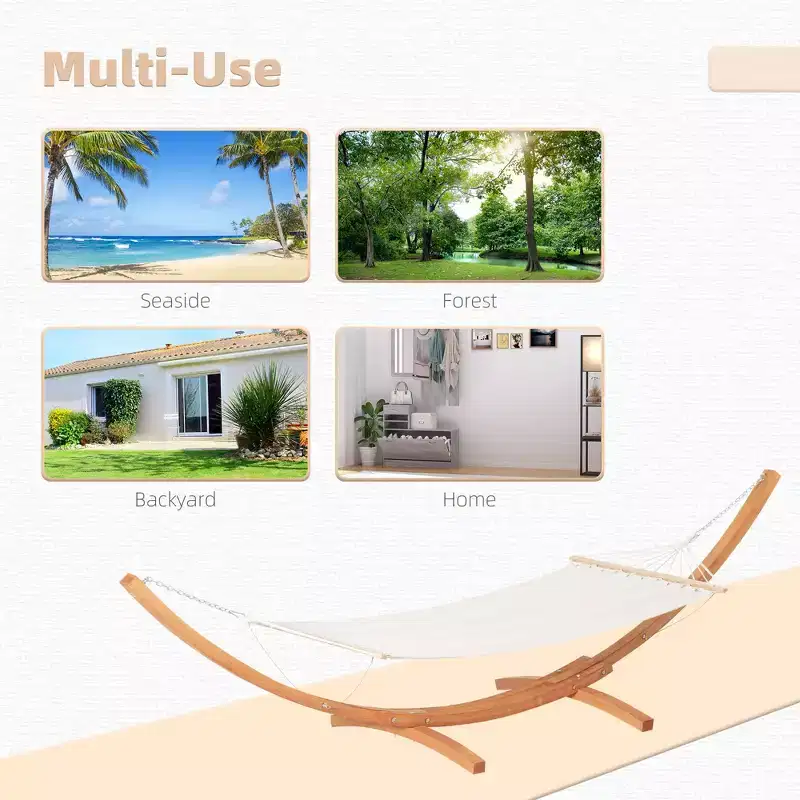 Extra Large Freestanding Cotton Hammock with Solid Wood Stand 330 lb Capacity Boho Chic Style
