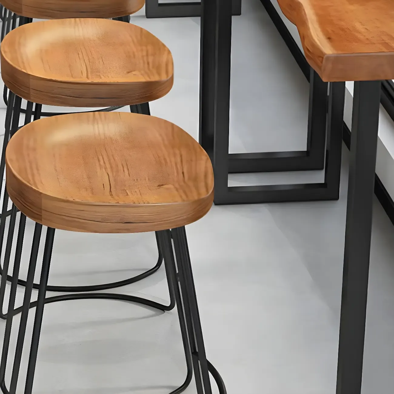 Scandinavian Brown Wooden Black Metal Base Bar Tables