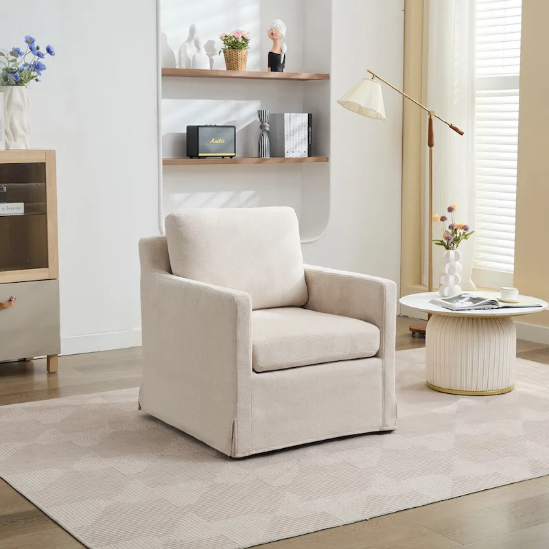 Upholstered Swivel Accent Chair with Removable Back Cushion