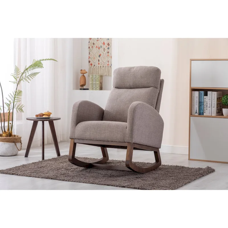 Modern 27 Upholstered Rocking Chair with Wood Legs and Side Pocket