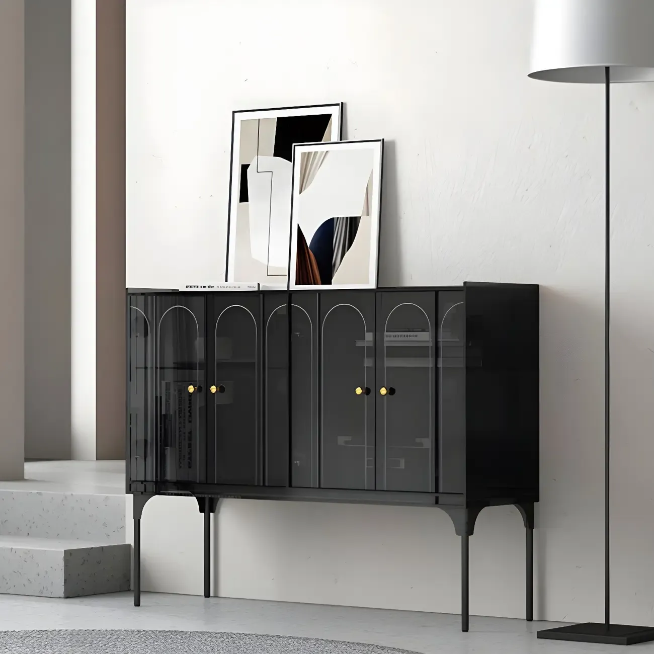 Modern Plastic/Acrylic Sideboard Cabinets with Shelves in Red