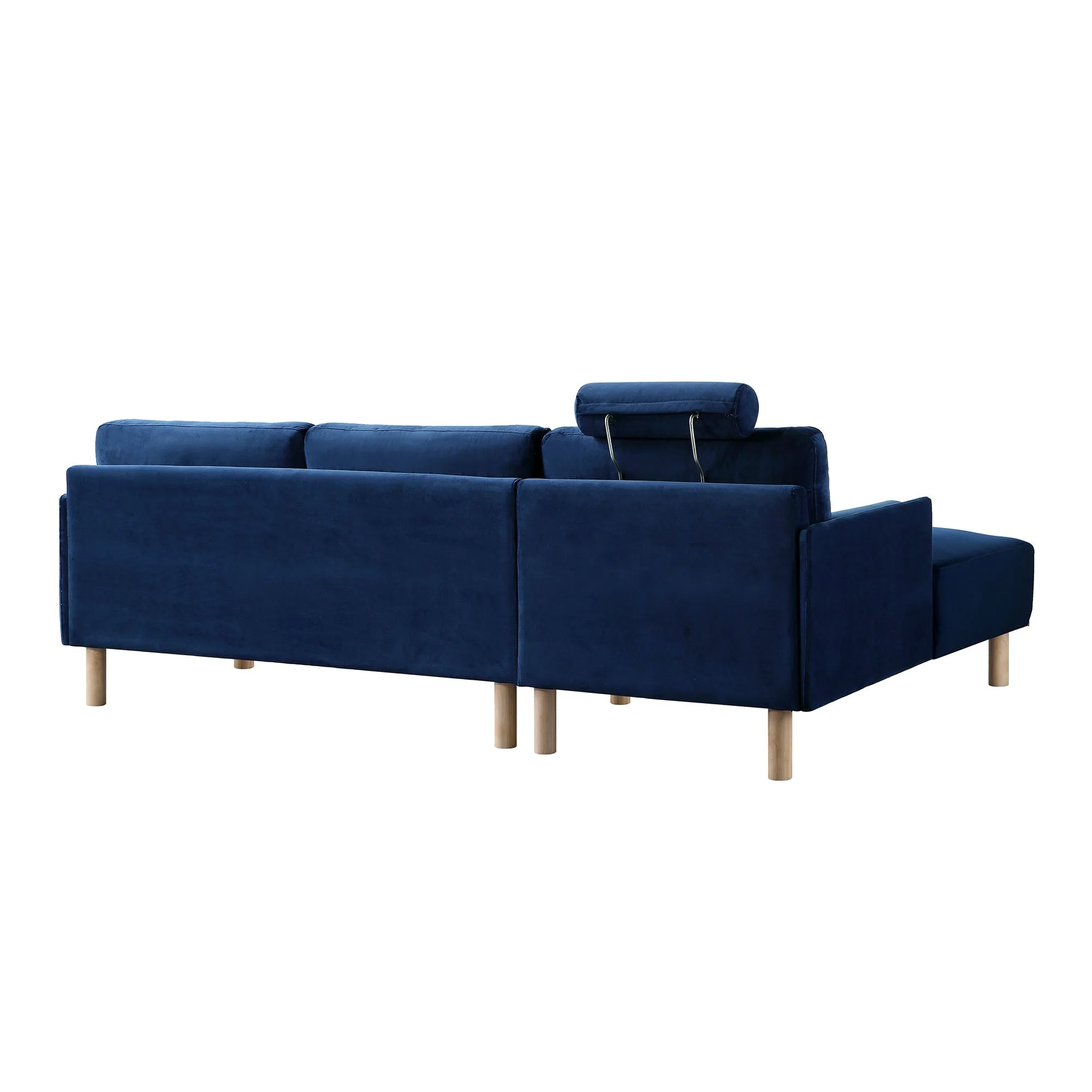 Navy Blue Velvet Sofa, Large 3-Seater Chaise Sofa Left Hand Facing
