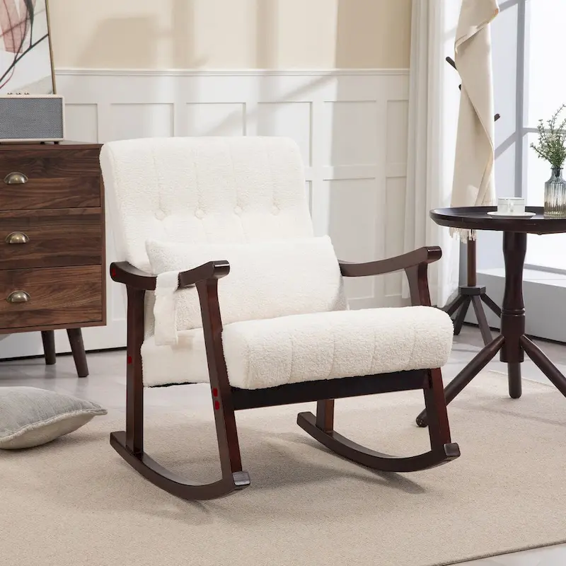 Upholstered Rocking Chair with Massage Lumbar Support