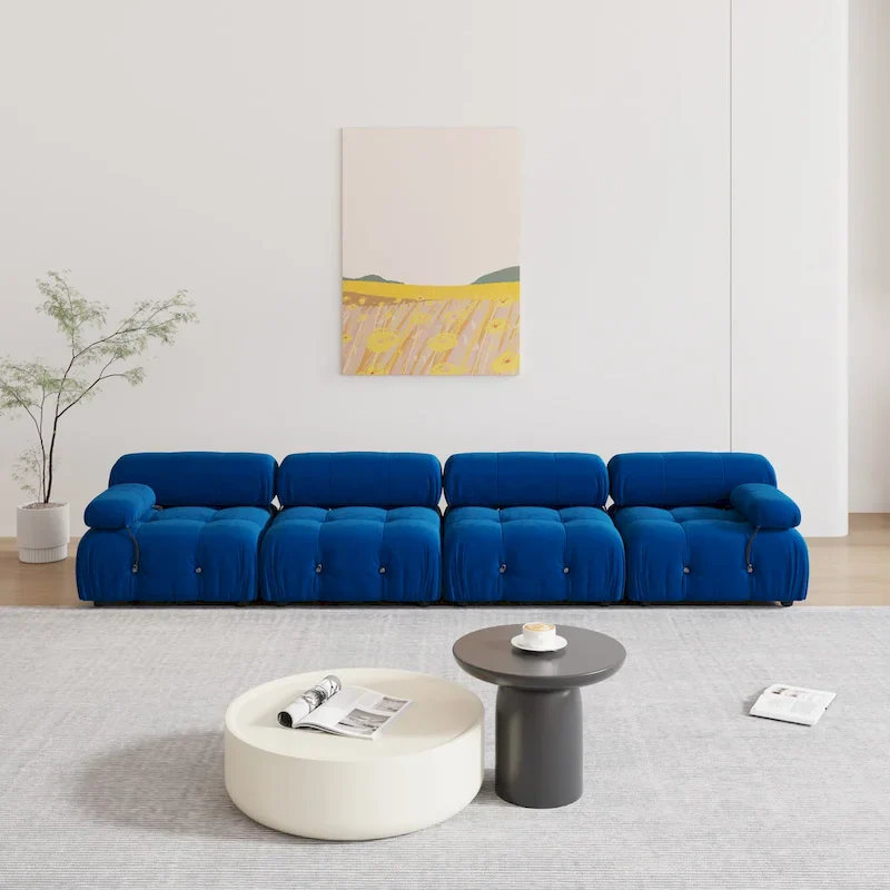 Blue Velvet Upholstered Sofa
